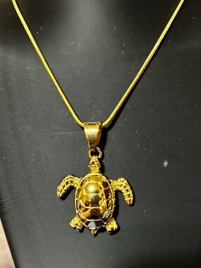 Gold plated Turtle Pendant Necklace - Tropical Sea Turtle Charm